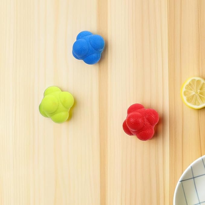 6Pcs Hexagonal Reaction Balls Set for Hand-Eye Coordination Training, 5.5Cm Elastic Reflex Agility Balls in Red, Yellow, Blue for and Adults Sports Reaction Speed Training