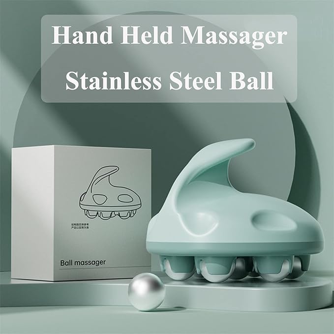 WMM Hand Held Massager, Full Body Massage Tool with Roller Ball Massager Manual 360-degree-roller for Muscle Back Neck Joint Foot Shoulder Leg Pain Relief with Portable Design