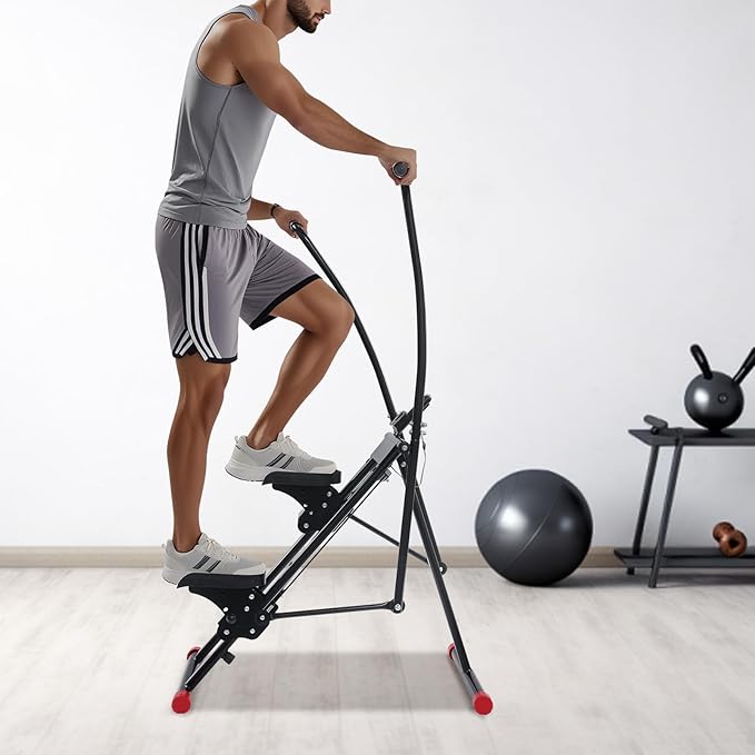 Foldable Stair Stepper Climber for Home Gym, Vertical Cardio & Full-Body Workout Machine with Adjustable Resistance, Handlebar and Pedal, Large Non-Slip Pedals, Up to 220 lb Capacity