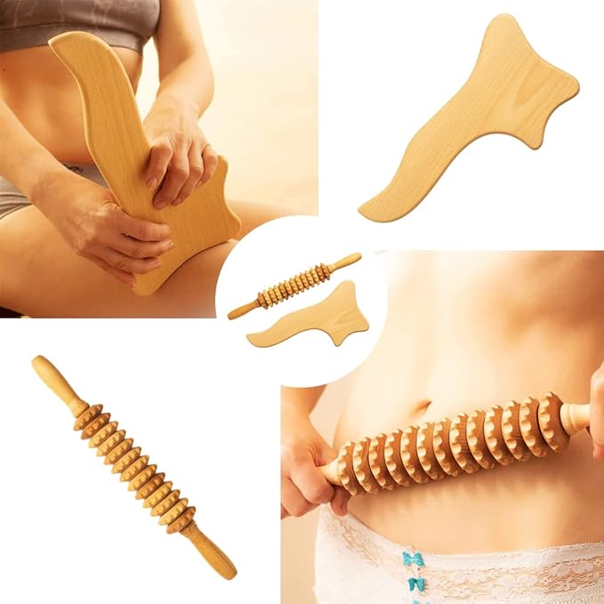 Neck Massager Roller Stick and Gua Sha - Wooden Foam Roller Massage Tools for Relaxation, Pain Relief, and Improved Circulation - Ideal for Back, Shoulder, and Neck Therapy