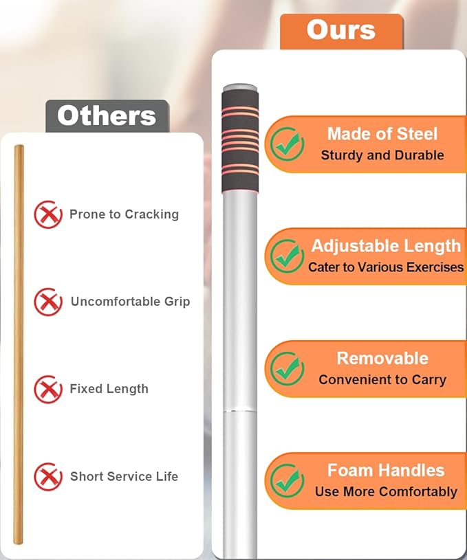5ft Yoga Stick – Heavy-Duty Steel Adjustable Stretching Bar for Mobility, Flexibility & Balance. Multi-Functional Fitness Pole with 4 Steel Rods & Comfort Foam Grips
