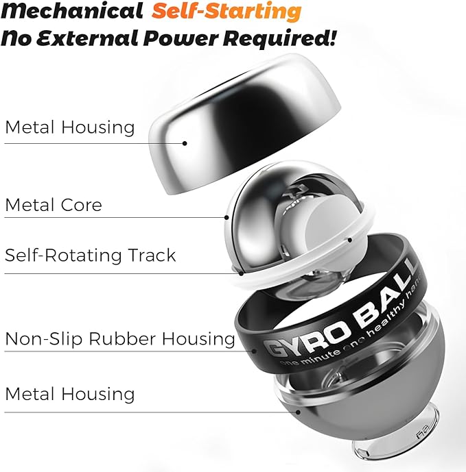 Vollmetal Gyroball Wrist Exerciser Ball Auto Start 5 Level Resistance Gyroscopic Forearm Trainer Arm Strengthening Arm Finger Wrist
