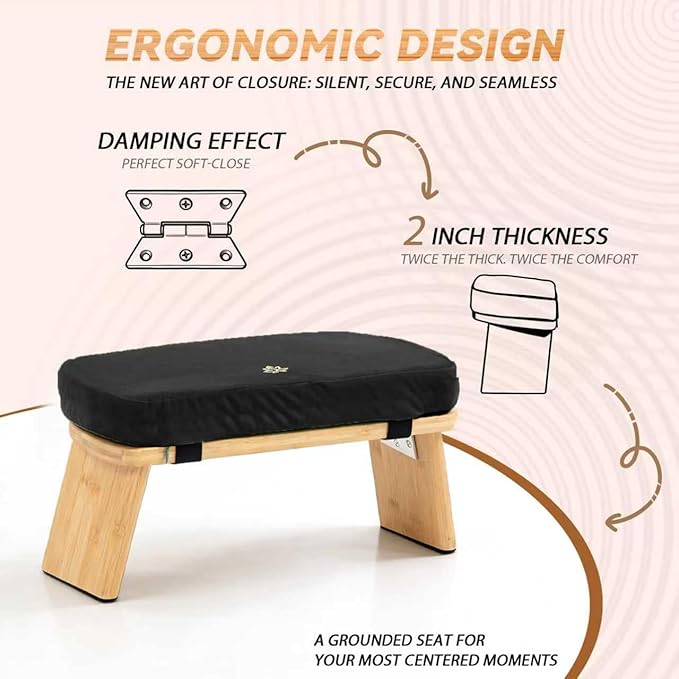 Meditation Bench, Bamboo Meditation Stool, Folding Kneeling Meditation Bench, Seiza Prayer Bench, Prayer Bench with Meditation Cushion, Kneeling Stool(Black-Bag)