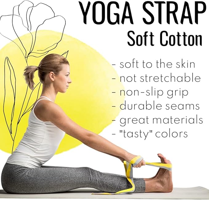 TECEUM Yoga Strap & Mat Strap – 2 IN 1 – Cotton – 6 ft 8 ft 10 ft (30+ colors) – Adjustable Non-Slip Belt for Yoga, Pilates, Stretching, Physical Therapy, Fitness & Home Workout – For Carrying Mats