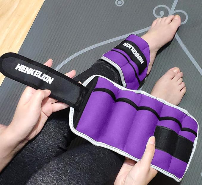 Henkelion 1 Pair 2 3 5 10 Lbs Adjustable Ankle Weights for Women Men Kids, Strength Training Wrist and Ankle Weights Sets for Gym, Fitness Workout, Running, Lifting - Black Grey Pink Blue Purple
