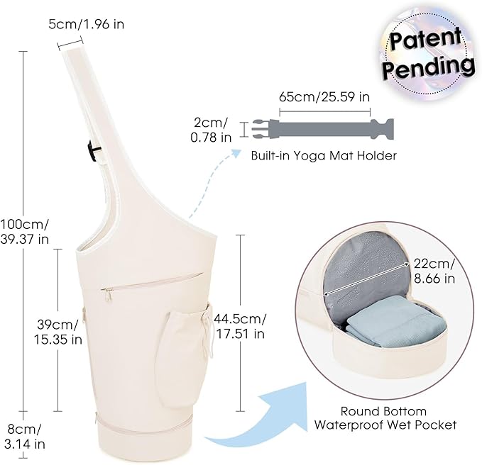 sportsnew Yoga Mat Bag, Large Opening Long Tote Yoga Mat Carrier Holder Bag with Waterproof Wet Pocket and Drawstring Water Bottle Pocket, Adjustable Shoulder Strap Storage Bag, patent pending