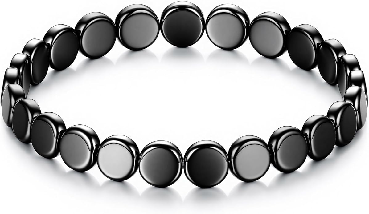 Easter Basket Stuffers-Hematite Bracelets for Men, Hematite Stone Bracelet to Reclaim Energy Confidence, Stretch Beads Inspirational Cuff Jewelry Pulseras Para Hombre