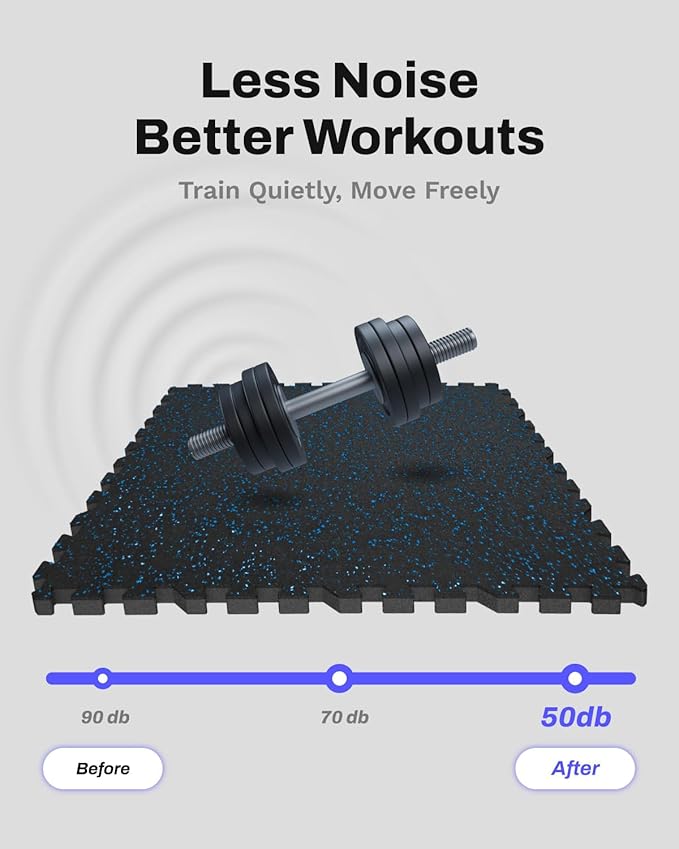 AIRHOP 0.79in Thick 72 Sq Ft Exercise Equipment Mats, 18 Tiles Upgraded Rubber Top with High Density EVA Foam, Large Interlocking Puzzle Gym Flooring for Home Gym, Heavy Weight Workout,Black & Blue