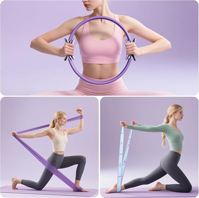 Targeted Training Pilates Kit,Upgraded Pilates Equipment for Women with 14'' Magic Circle, Figure 8 Bands, Pilates Ball & Bands to Firm Core, Thighs, Glutes & Arms at Home - Workout Guide Included