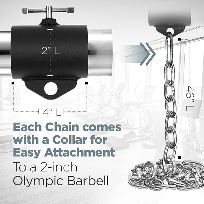 Logest Weight Lifting Chains with Collars - 1 Pair Available in 15LB 25LB 35LB 45LB Steel Workout Chains - Fitness Equipment for Deadlifts Bench Presses and More Targets Back Legs Core Weight Chains