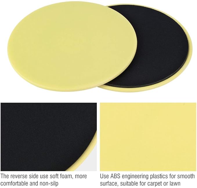 Core Sliders Exercise Discs, 2-Pack Yellow Fitness Sliders for Home Gym, Yoga, Pilates, Full Body Workout on Wood, Carpet, Tile