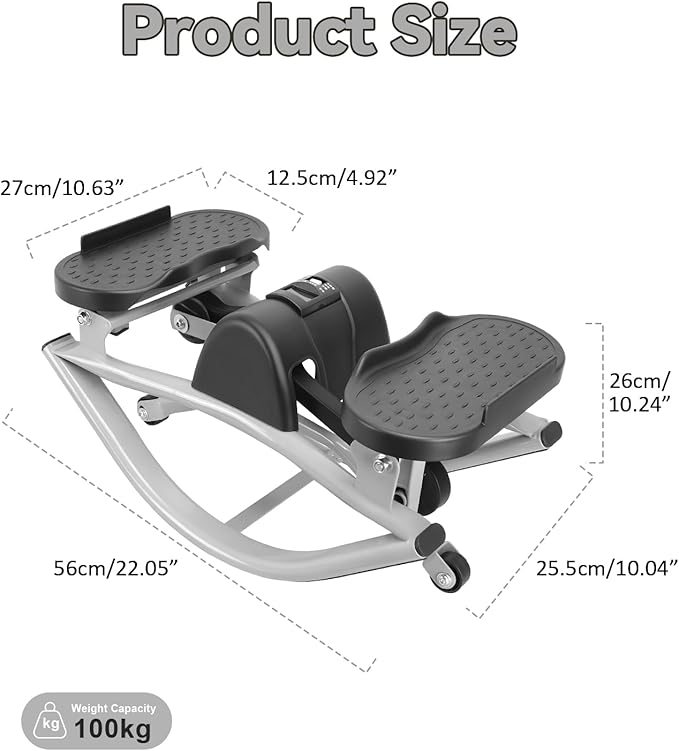 Rocking Stepper with LCD Monitor and Resistance Bands, Low-Impact Lateral Fitness Stepper Side to Side at Home for Legs, Glutes, Abs, 100kg Weight Capacity, Includes Floor Mat