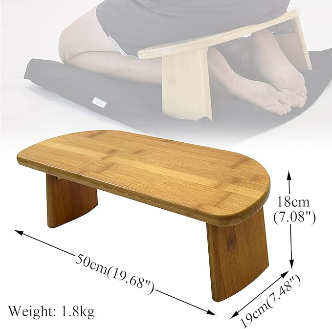 Foldable Meditation Bench, Solid Bamboo Wood Yoga Stool, Multifunction Ergonomic Kneeling Meditation Bench(50 * 19 * 18 cm)