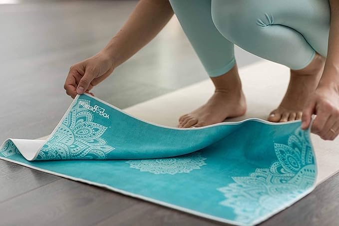 yogadesignlab | The Hand Towel | Premium Non Slip Hand Towel | Designed in Bali | Colorful Eco Printed + Quick Dry + Soft | Hot Yoga, Bikram, Ashtanga, Sport, Barre, Travel (Mandala Turquoise)