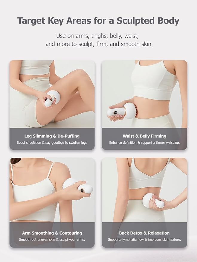 Lymphatic Drainage Massager & Anti Cellulite Massage Tool, Helps Reduce Stretch Marks & Cellulite, for Legs, Arms & Belly, Body Sculpting Machine with Microcurrent, Light, Heat & Vibration (White)