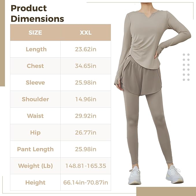 Pilates Outfits For Women, Size Xxl Black Two Piece Sets For 135-150, Activewear In Polyester And Spandex Fabric, Includes Long Sleeve Top And Leggings Or Shorts