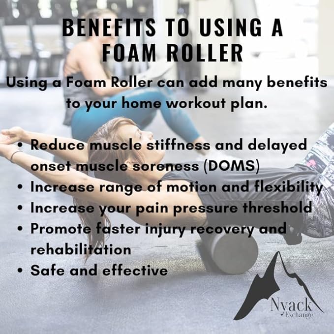 Nyack Exchange's High-Density Round Packable Foam Roller for Exercise, Massage, Muscle Recovery - 12"