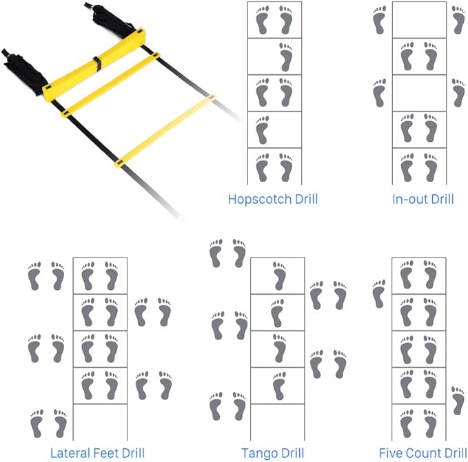 GHB Agility Ladder Speed Training Ladder Workout Ladder with 6 or 10 Cones 12 Rung 20ft with Resistance Parachute