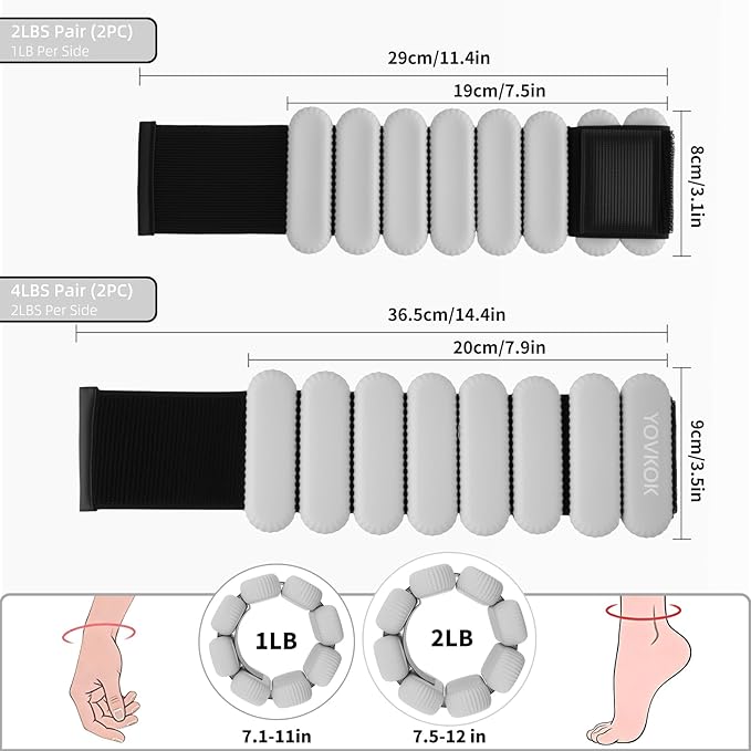 Wrist Weights, Silicone Adjustable Ankle Weights for Women Men - Strengthen Arms and Legs Ideal for for Home Gym Workout, Running, Yoga, Pilates, Barre, Exercise, Strength Training