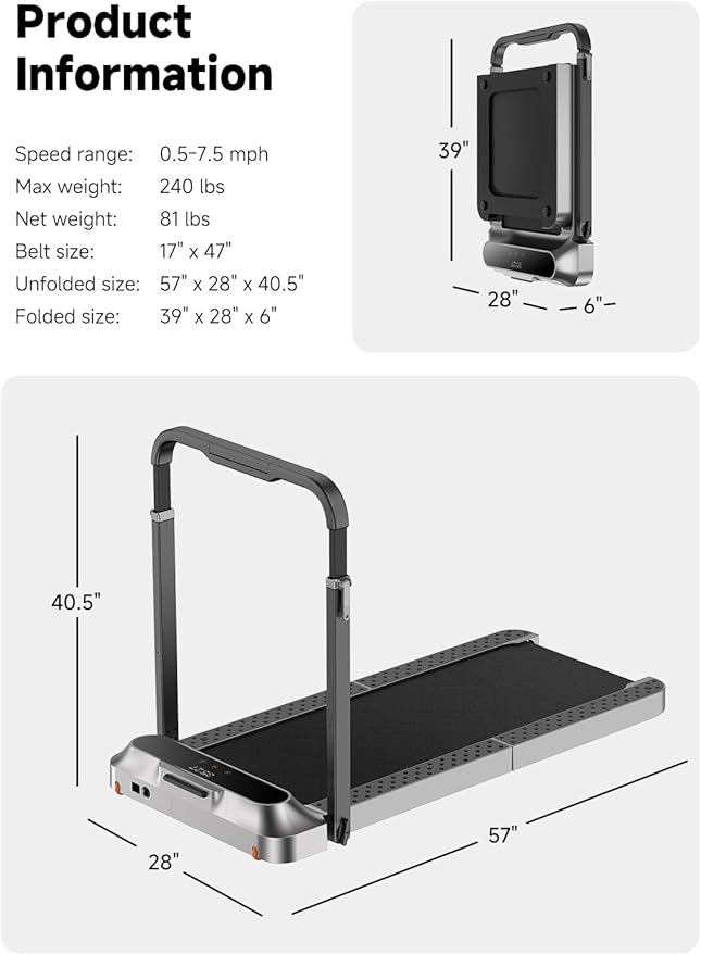 WALKINGPAD Folding Treadmill, 2 in 1 Walking Pad Under Desk Treadmill for Home and Office, Compact Foldable Design with App Control and LED Display