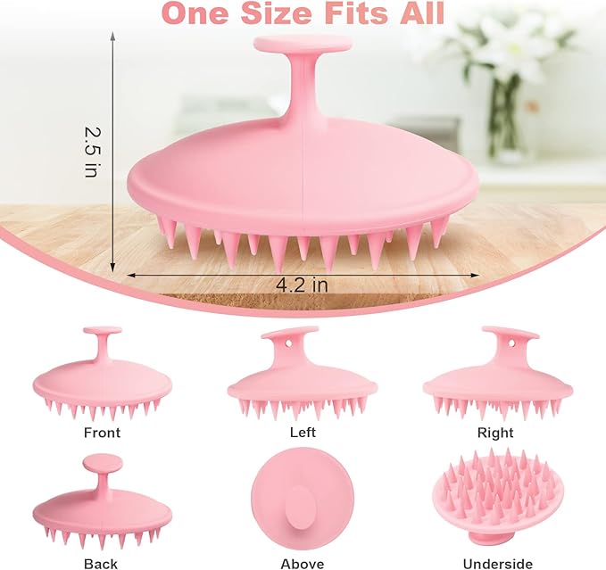 Silicone Scalp Massager Shampoo Brush, Scalp Brush for Hair Growth & Dandruff Removal, Hair Scrubber Scalp Stimulator Exfoliator Brush with Soft Bristles for Wet Dry Scalp Care (Pink)