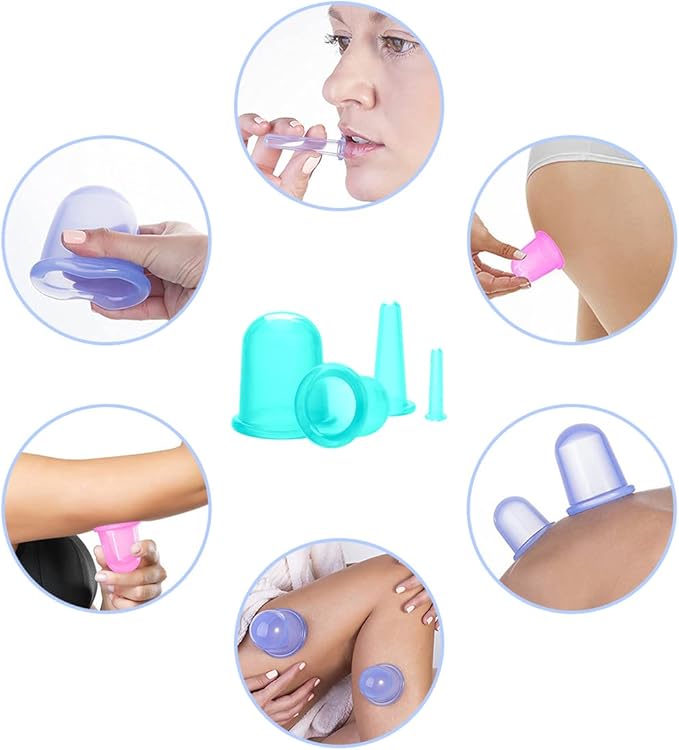 lychee Anti Cellulite Cupping Therapy Set for Family 4Pcs Silicone Vacuum Massage Cups - Chinese Cupping Kit for Body and Massager for Adults Home Use (Green)