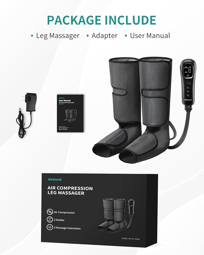 Nekteck Leg Compression Massager for Circulation and Relaxation, FSA Eligible Foot and Calf Massage Machine 2 Modes 3 Intensities with Hand-held Controller for Pain Relief, HSA Adjustable Leg Wraps