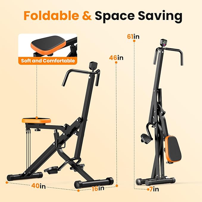 OWLSKY Squat Rowing Machine for Home Workout, Foldable Squat Assist & Row Trainer with LCD Monitor, 3 Resistance Bands, Adjustable Seat, Heavy Duty 350 lbs, Full-Body Fitness Equipment