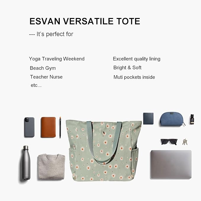 ESVAN Yoga Mat Bag Yoga Tote Carrier Shoulder Bag Carryall Tote for Office,Yoga,Pilates,Travel,Beach and Gym