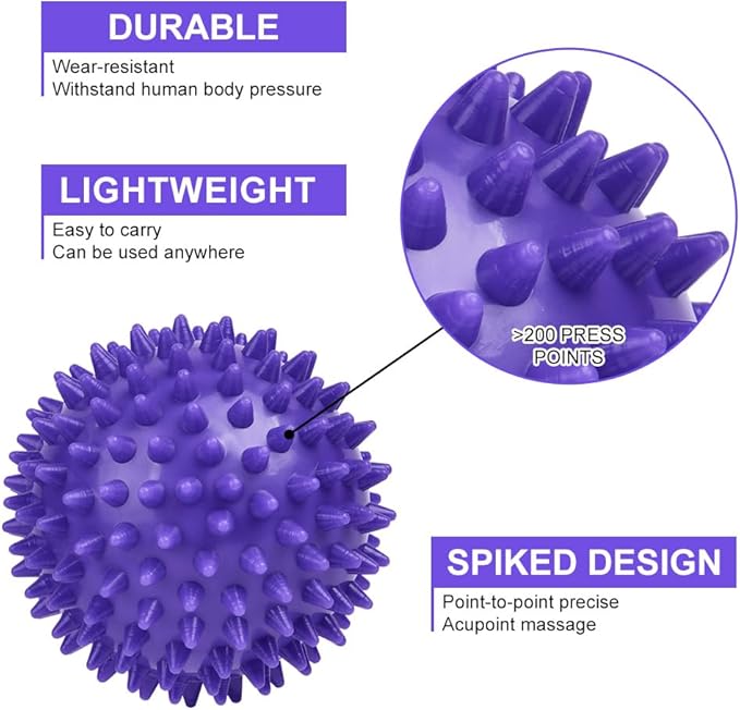 URAQT Spiky Massage Ball Set, 2 Pack Physical Therapy Massage Balls, Hard Lacrosse Ball & Spiky Massage Ball for Myofascial Release and Trigger Point Deep Tissue Massage (Purple)