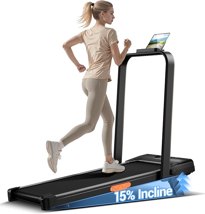 CURSOR FITNESS 15% Incline Walking Pad Treadmill with Handle Bar - 0.6-6.2MPH Quiet Foldable Treadmill for Home Office Under Desk 2.5HP Walking Pad with 300LBS Capacity