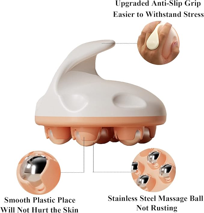 WMM 2 Pcs Hand Held Massager, Full Body Massage Tool with Roller Ball Massager Manual 360-degree-roller for Muscle Back Neck Joint Foot Shoulder Leg Pain Relief with Portable Design (Green&Pink)