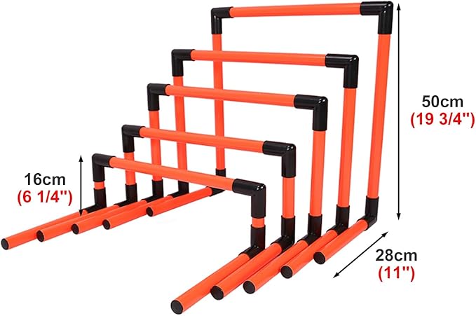 5-Pack Agility Hurdles, Adjustable Heights for Speed & Footwork Training, Foldable PVC Hurdles for Track & Field, Soccer, and Fitness Drills (Red)