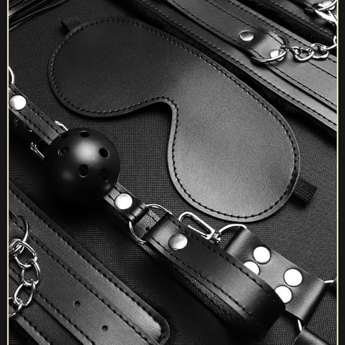 Fashion 10 Piece [Black] Leather Pilates Indoor Training Set, Fun Wrist and Hip Stretching Cosplay Accessories, Couple Gifts