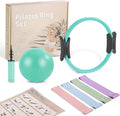 Home Pilates Essentials Kit - Complete Equipment Set with 14-Inch Ring, 9.8-Inch Ball, and 4 Resistance Bands for Beginners to Enhance Muscle, Flexibility & Core Strength at