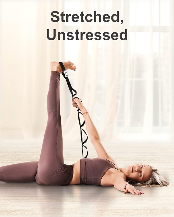 Tumaz Stretching Strap - 10 Loops & Non-Elastic Yoga Strap - Perfect Home Workout Stretch Strap for Physical Therapy, Yoga, Pilates, Flexibility