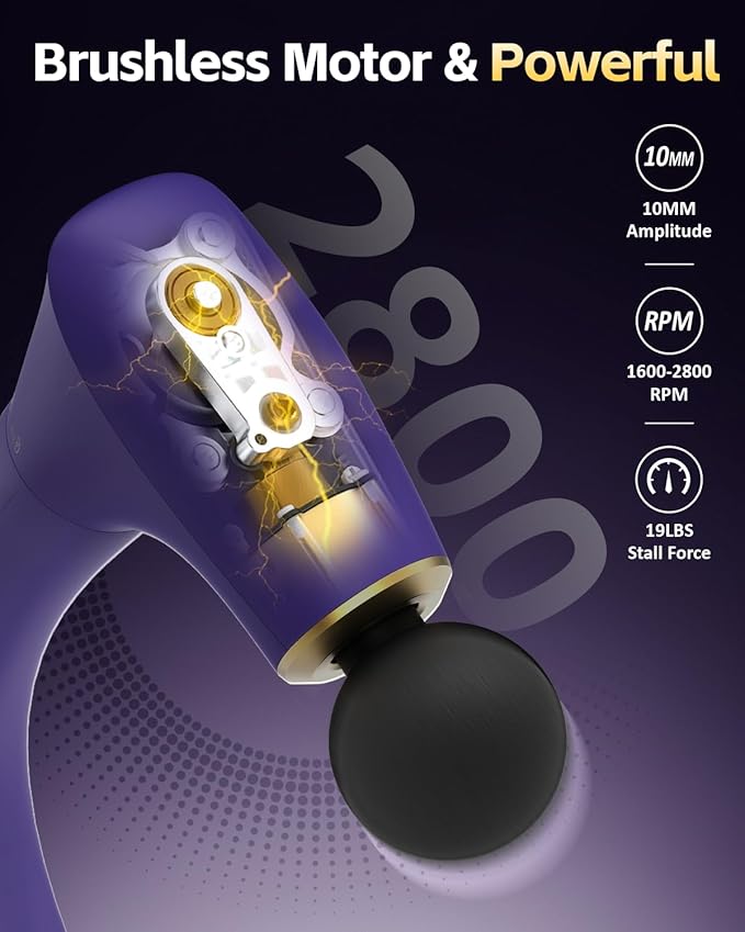 2-in-1 Detachable Muscle Massage Gun Deep Tissue with 20'' Extension Handle, Back and Neck Massager for Pain Relief, Handheld Massager for Shoulder Lower Back Leg Waist, Purple