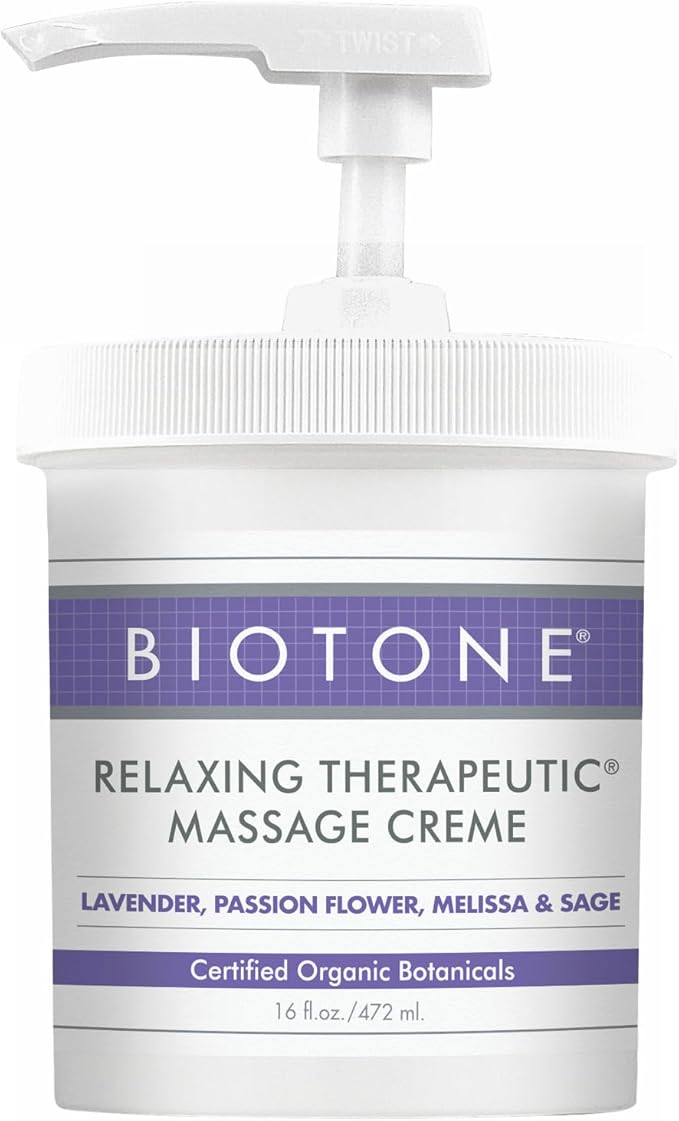 BIOTONE Relaxing Therapeutic Massage Crème, Soothes Skin, Promotes Relaxation, Lavender and Organic Botanicals, Versatile, Optimum Workability (16 Oz)
