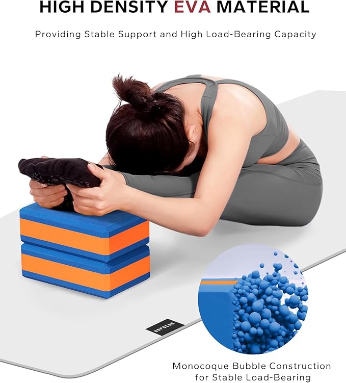 HAPBEAR Yoga Blocks 2 Pack - 9x6x3in High-Density EVA Foam with Non-Slip Textured Surface, Supportive for Deep Stretching & Lightweight - Ideal for Yoga, Pilates, Stretching Exercises