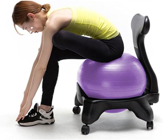 CMYUN Yoga Ball Chair Ergonomic Exercise Ball Chair, Purple Yoga Ball Chair with Wheels, Ball & Foot Pump, Sitting Balls for Kids Teenagers Adults Pregnant Woman