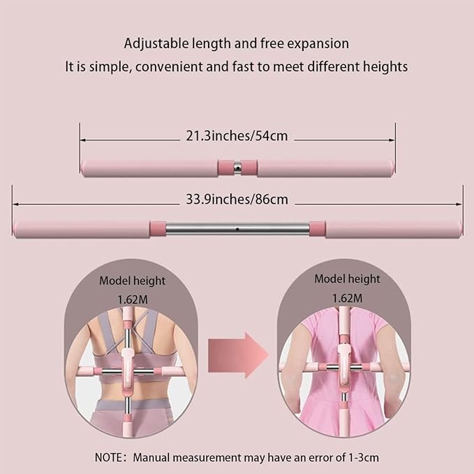 Yoga Sports Training Sticks Stretching Tool for Adults and Kids Back Straightener Posture Corrector Retractable Back Support Hump Posture Orthotics (Color : Pink, Size : 54-86cm)