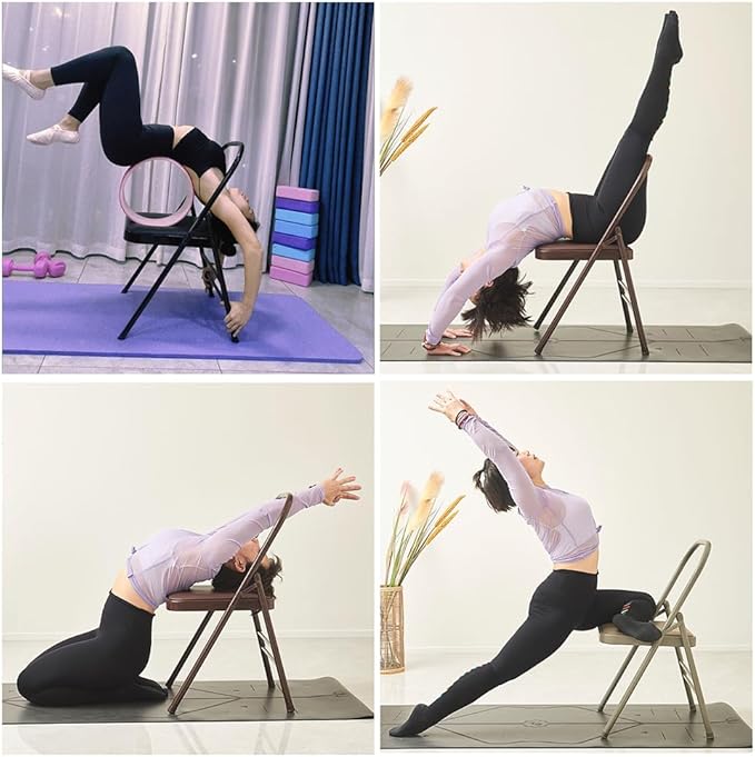 Pilates Yoga Chair,Foldable Yoga Auxiliary Chair,with Foot Pads,Double Beam Backless Yoga Auxiliary Chair,Portable Yoga Chair for Dance Studio,Gym,Home,Green
