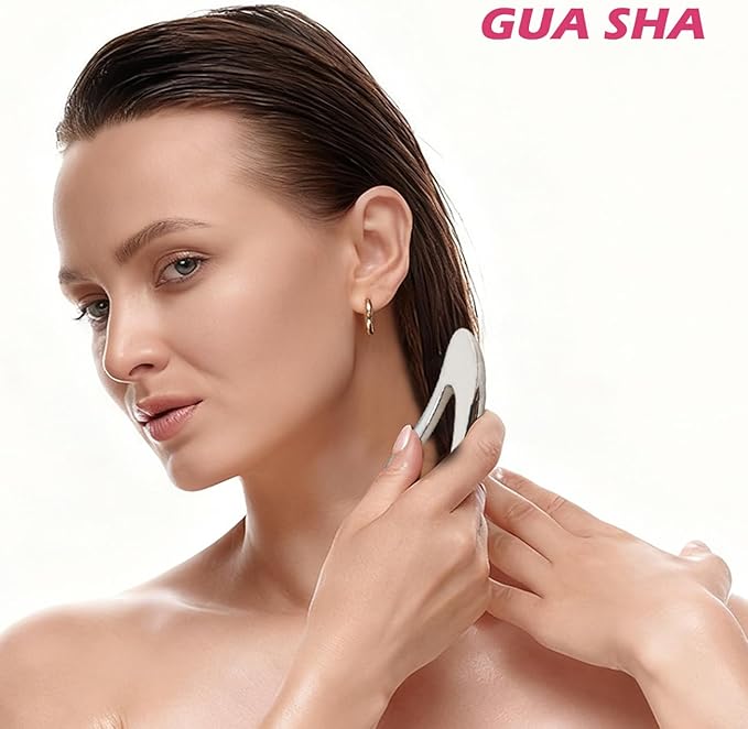 Gua Sha Tool for Face & Eye, Stainless Steel Facial Massage Tool - Depuff & Lifting, Promot Lymphatic Drainage