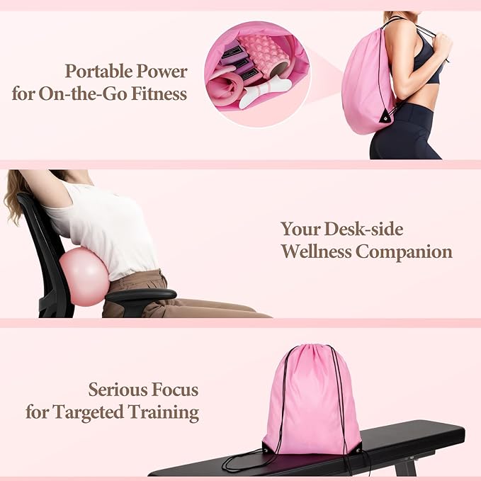 Pink Pilates Ring Kit with 14.5 inch Magic Circle & Foam Roller, Ergonomic Home Workout Equipment Set, Full Pilates Essentials for Women Beginners - Includes Exercise Guide & Storage Bag