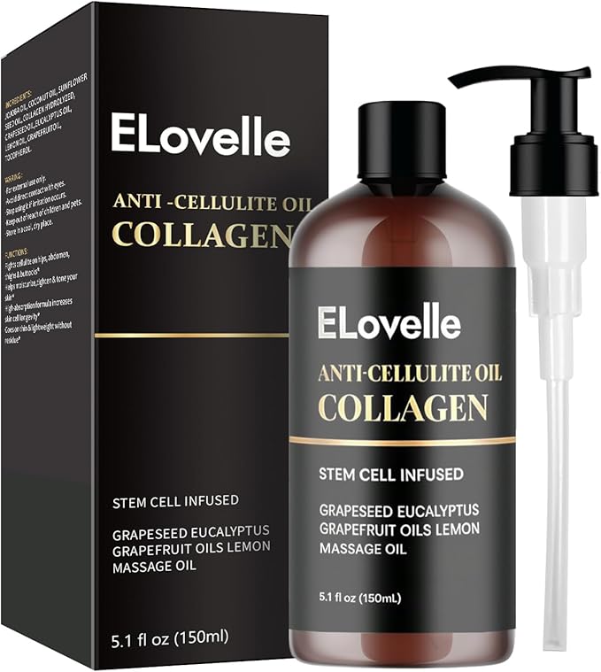 ELovelle Anti-Cellulite Massage Oil, Firming Body Massage Oil with Collagen & Stem Cell,elps Smooth The Appearance of Cellulite & Improve Skin Texture (1pc)