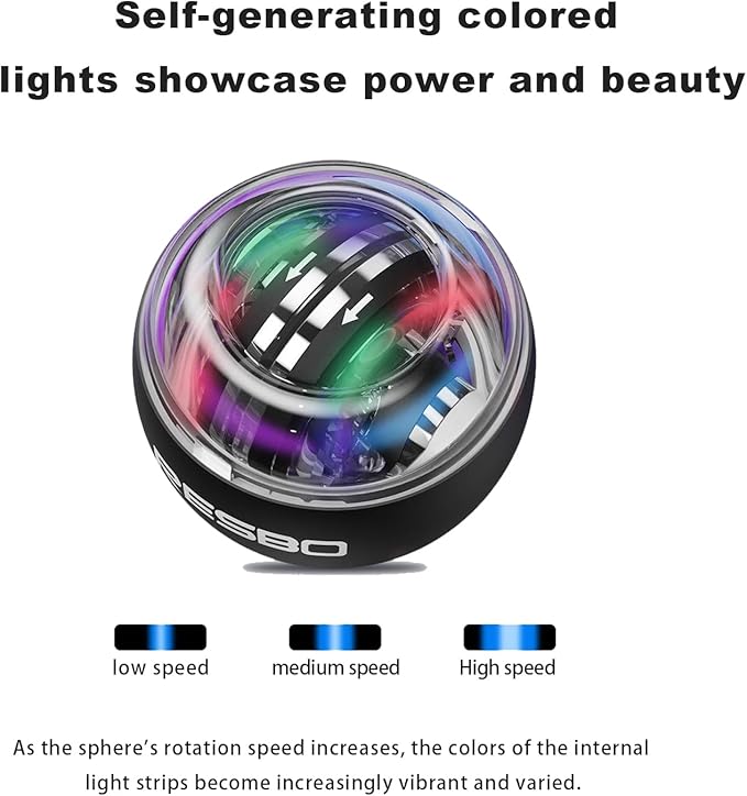 Torque ball,2026 Upgraded Wrist Ball Exerciser,Auto-Start Gyroscopic Forearm Exerciser,Hand Strengthening,Resistance,colored lights (No Counter Version,No Screen)