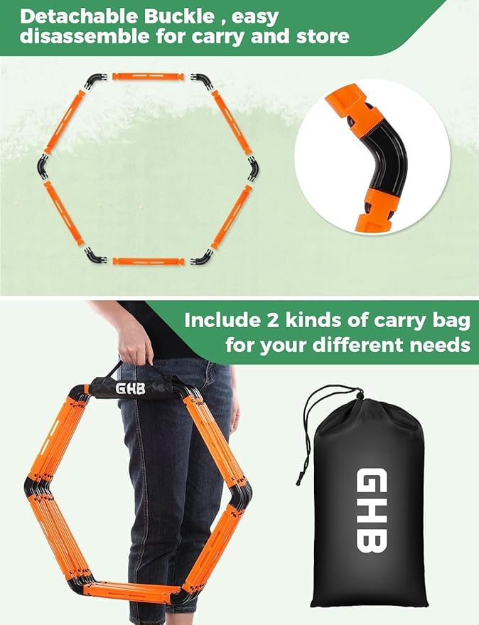 GHB Hex Agility Rings (6 Set) with Carry Bag, Portable Hexagon Speed Rings for Footwork Training, Football, Soccer, Boxing, Adjustable Layout for Drills & Fitness