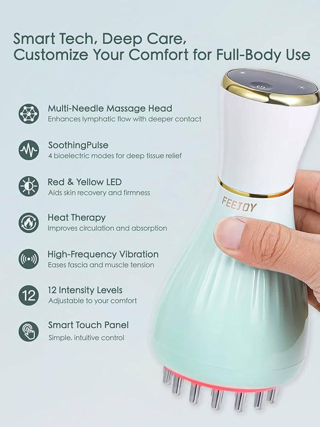 Lymphatic Drainage Massager & Massage Tool, Body Sculpting Machine & Fascia Blaster for Cellulite with Microcurrent, Light, Heat & Vibration, for Legs, Arms & Belly (Gradient Green)