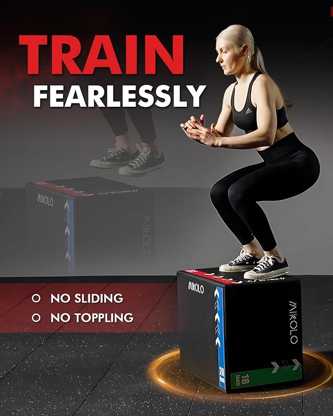 Mikolo 3-in-1 Foam Plyometric Box – Soft Jump Box with Solid Wood Core, High-Density Foam and Non-Slip Cover – No Assembly Required for Home Gym Workout