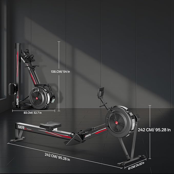 JOROTO Air Rowing Machine for Home, Foldable Rower with 350LBS Weight Capacity, Dedicated Monitor & Bluetooth App, 10-Level Air Resistance & Comfortable Seat for Full Body Workout